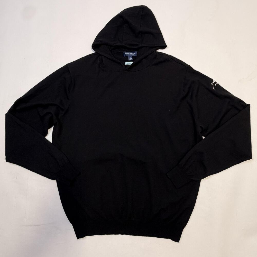 Peter Millar Sweater Mens Large Black Excursionist Flex Hooded Merino Wool Knit